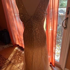 Adrianna Papell beaded mesh mermaid gown